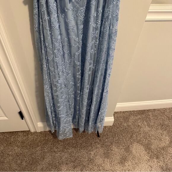 NWT JUMP Apparel Blue Glitter Lace Strapless Maxi Gown 7/8 - Picture 4 of 11